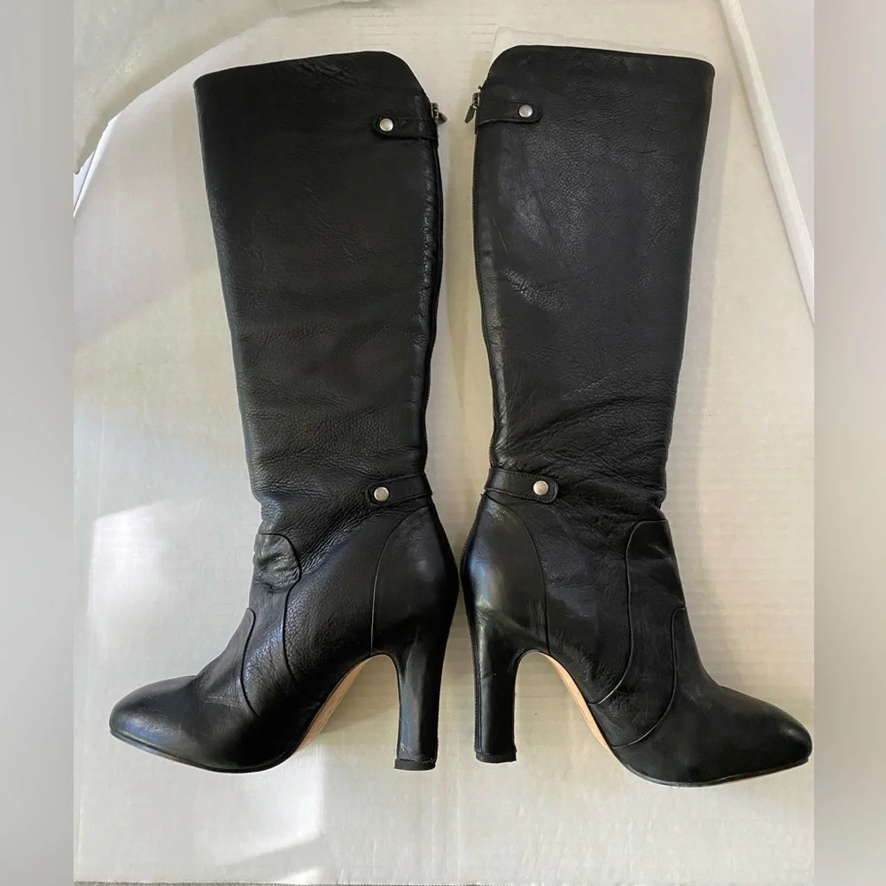 Dolce Vita black calfskin leather platform boots with back zip size 8 1/2 - Picture 3 of 16